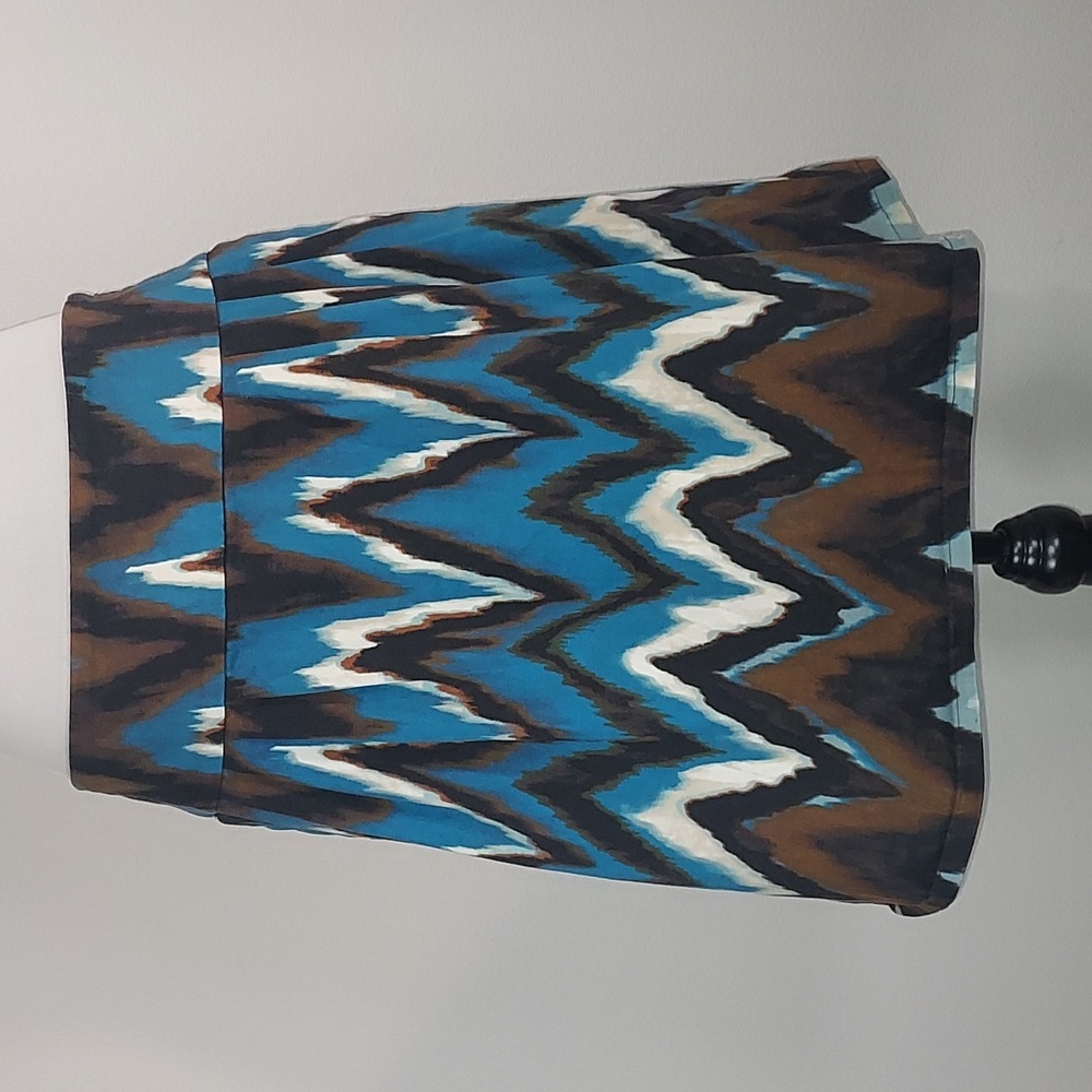 Worthington Blue Brown Chevron A-Line Skirt w/ Pockets Size 8